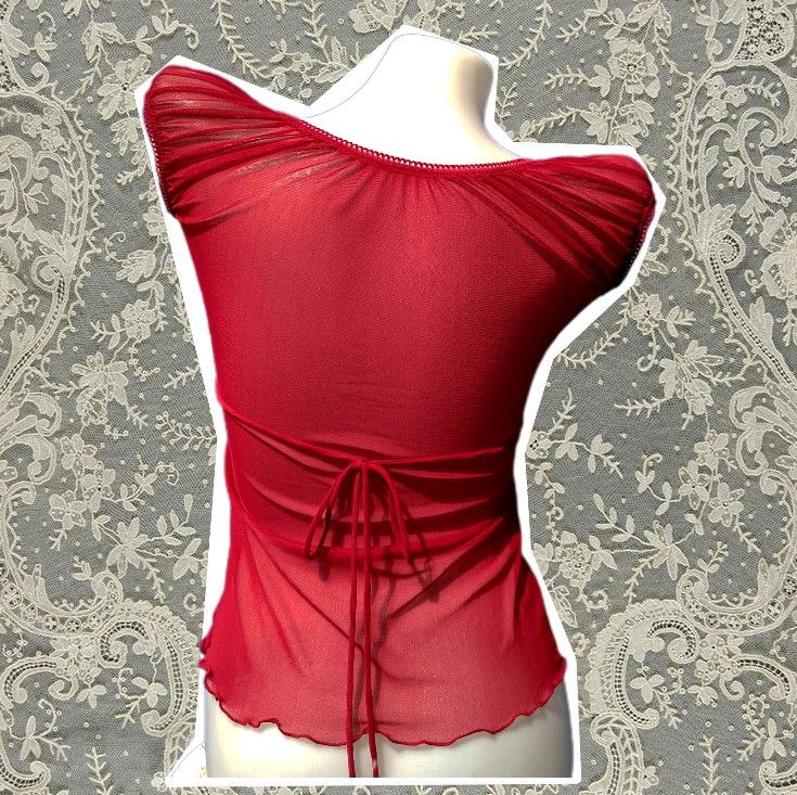 Brandy Melville Inspired Red See-through Top (Category: Blouses) located in Cavite. Submitted by girlofwonders_222 (Listing ID 1462428018, Image 2). Description: tags: lana del rey, brand melville, hollister, coquette, lace, ribbon, party top, pinterest, instagram ps: original shoppee price is 360+.
