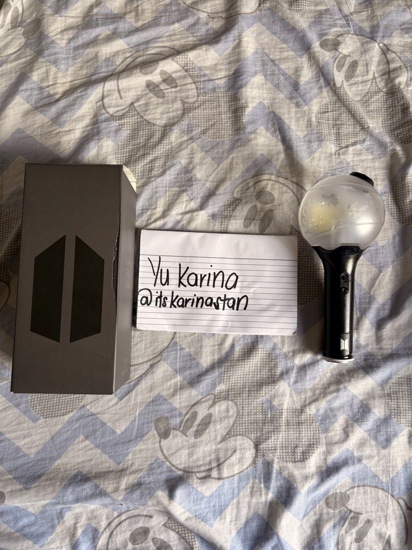 BTS LIGHTSTICK VERSION 3 and SPECIAL EDITION (set) (Category: K-Wave Merchandise) located in Manila. Submitted by itskarinastan_ (Listing ID 1466790701, Image 2). Description: BTS Lightstick Version 3 and MOTS SE GET ALL FOR ₱500 SET (STRICTLY SELLING AS SET) 💜 VERSION 3 INCLUSION - LIGHTSTICK ONLY no box, no wrist strap, and no photocards 💜 MOTS SE INCLUSIONS - BOX - LIGHTSTICK - COMPLETE SET OF PHOTOCARDS - WRIST STRAP - MANUAL (FREE BATTERIE
