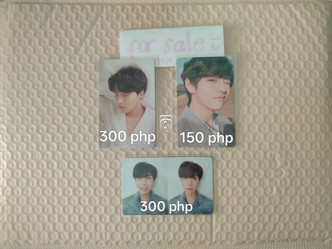 BTS LY:Tear photocards (Category: K-Wave Merchandise) located in Manila. Submitted by riodesu (Listing ID 1466909405, Image 1). Description: hobi & taehyung BTS LY:Tear photocards rfs: decluttering • taehyung poca has issues (refer to pic). marks and dent. willing to lower price if getting hobi poca set/take all. • hobi poca in good condition, never used, only sleeved and kept in a binder. - no sensi buyer, no rush shipping - - payo; 3 days reser