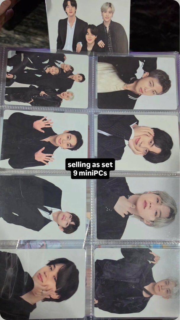 BTS PTD Mini Photocards Set of 9 (Category: K-Wave Merchandise) located in Pasig City. Submitted by abibee (Listing ID 1466909357, Image 1). Description: - Set of 9 official BTS Permission to Dance miniPCs - RM, Jin, Suga, J-Hope, Jimin, V, Jungkook.