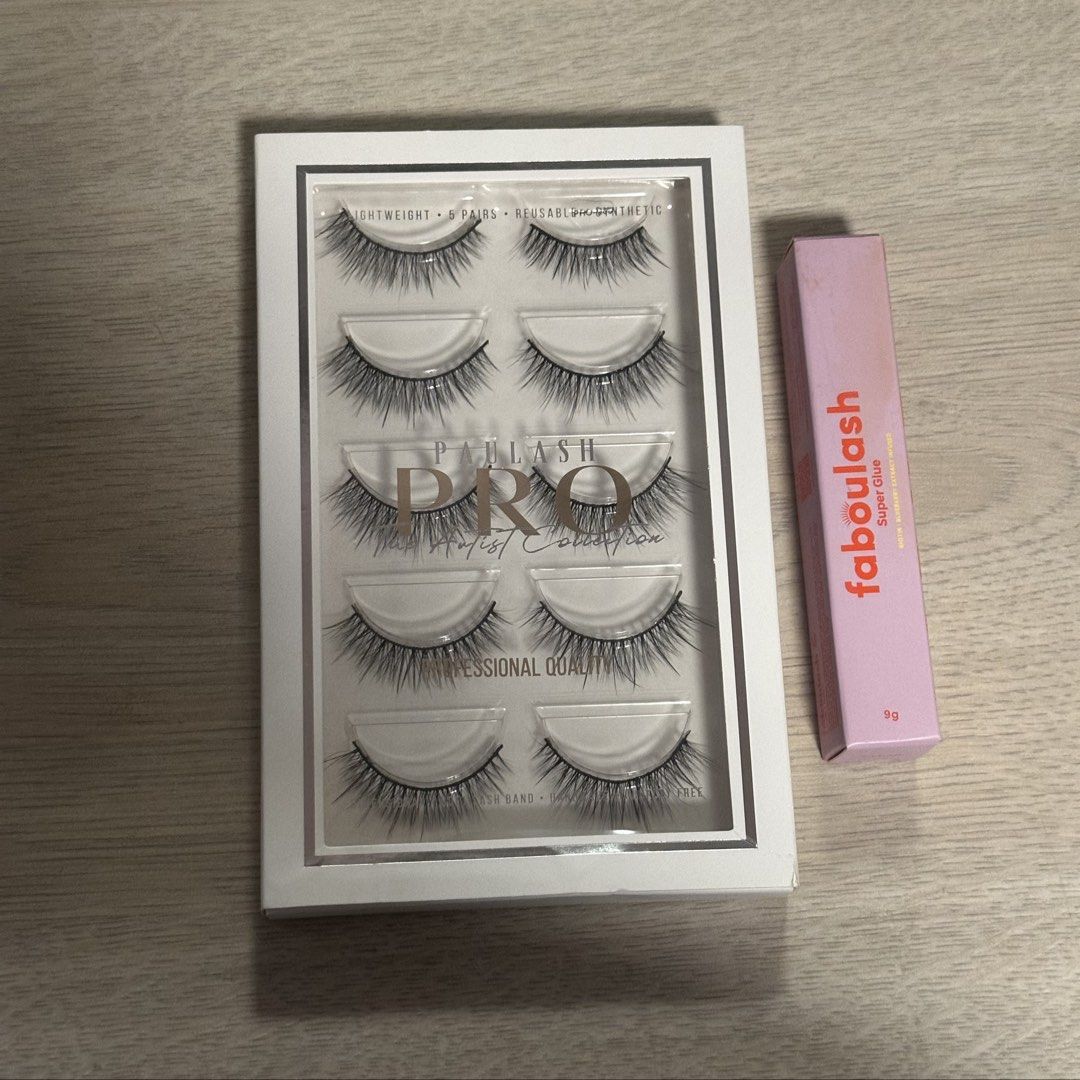 BUNDLE: Paulash Pro False Eyelashes (PRO-M06) & Faboulash Super Glue (Category: Makeup) located in Quezon City. Submitted by gg.finds (Listing ID 1466929010, Image 1). Description: - brand new, never used. orig price is 399. selling for 300 - reusable, natural looking, easy to use (not self-adhesive, need to apply glue) - FREE Faboulash Super Glue - rfs: dont usually wear falsies.