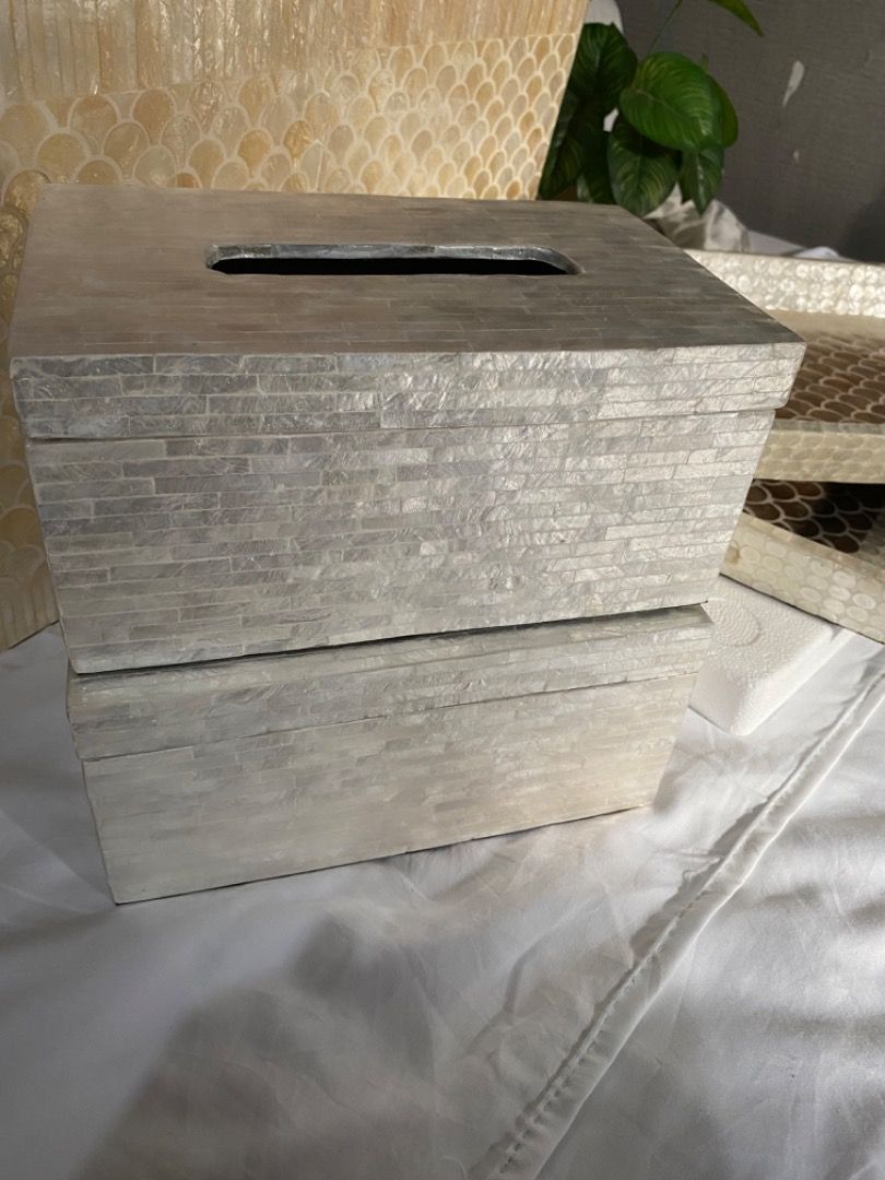 Capiz Shell Inlay Tissue Box - Decorative Home Decor (Category: Accessory Holder, Box & Organizers) located in Taguig. Submitted by lumina.2026 (Listing ID 1463956569, Image 3). Description: Onhand - Handcrafted Beautiful tissue box with capiz shell inlay. - Features intricate patterns on the sides and top. - Adds a touch of elegance to any room. - Perfect for living rooms, bedrooms, or offices. - Keep your tissues stylishly stored. -Limited stoc