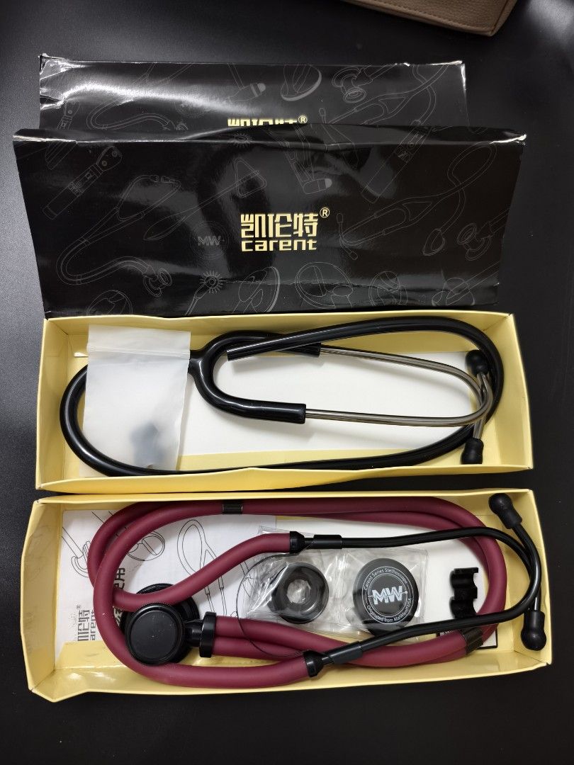 Carent Stethoscope MaWheel USA Carent Series (Category: Medical Supplies & Tools) located in Angeles City. Submitted by measaliman02351 (Listing ID 1466855039, Image 3). Description: - Brand: MaWheel USA (Carent Series) - Condition: Brand new, unused in original packaging - Colors available: Classic black and deep burgundy - Inclusions: Original box, extra eartips, diaphragm parts, and instruction manual - Ideal for: Nursing students, doctors, an
