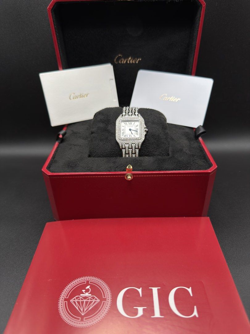 Cartier Iced Out Panthere Medium (Category: Luxury Watches) located in Manila. Submitted by kevmarfil (Listing ID 1466952749, Image 1). Description: FOR SALE 💎 ICED-OUT CARTIER PANTHÈRE MEDIUM — STEEL WSPN0007 ✨ Natural Diamonds ✅ Comes with Panotes Authentication Receipt 📜 Original GIC Lab Gem Certificate 📦 HK Setting Case & Bracelet ⚙️ Original Cartier Panthère Movement 📲 NFC / Cartier Care Card with QR 📖 Manuals Included 💰 ₱238,000 NEGOT