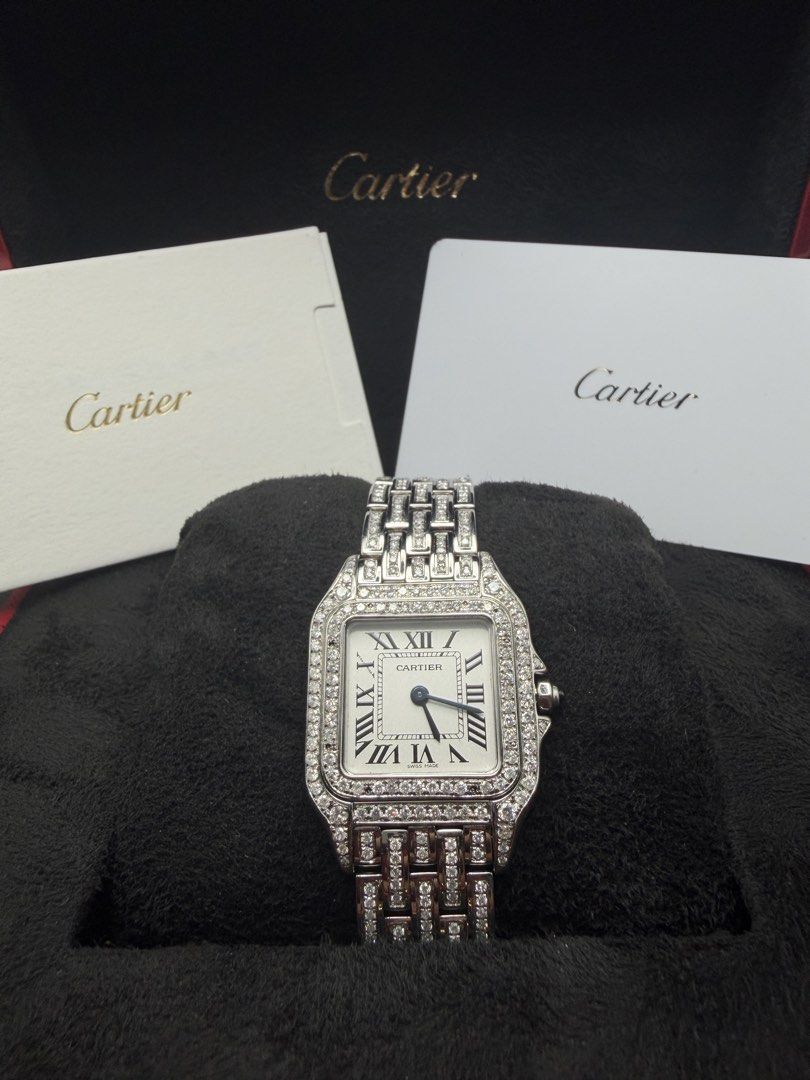 Cartier Iced Out Panthere Medium (Category: Luxury Watches) located in Manila. Submitted by kevmarfil (Listing ID 1466952749, Image 3). Description: FOR SALE 💎 ICED-OUT CARTIER PANTHÈRE MEDIUM — STEEL WSPN0007 ✨ Natural Diamonds ✅ Comes with Panotes Authentication Receipt 📜 Original GIC Lab Gem Certificate 📦 HK Setting Case & Bracelet ⚙️ Original Cartier Panthère Movement 📲 NFC / Cartier Care Card with QR 📖 Manuals Included 💰 ₱238,000 NEGOT