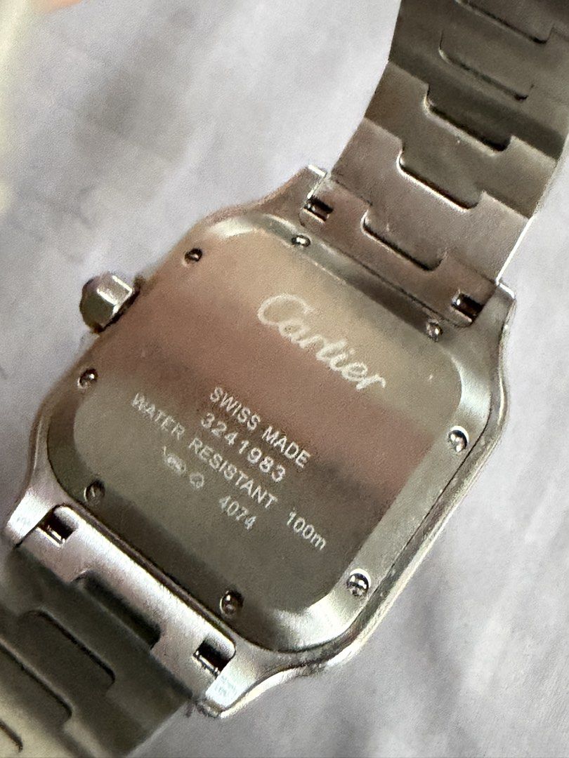 Cartier Santos De Cartier Medium (Category: Luxury Watches) located in Manila. Submitted by 1vktry (Listing ID 1466969820, Image 2). Description: Case width: 35.1 mm Thickness: 8.83 mm Flaws: none Comes with 4 extra links Replacement Box but no papers Price: 6k .