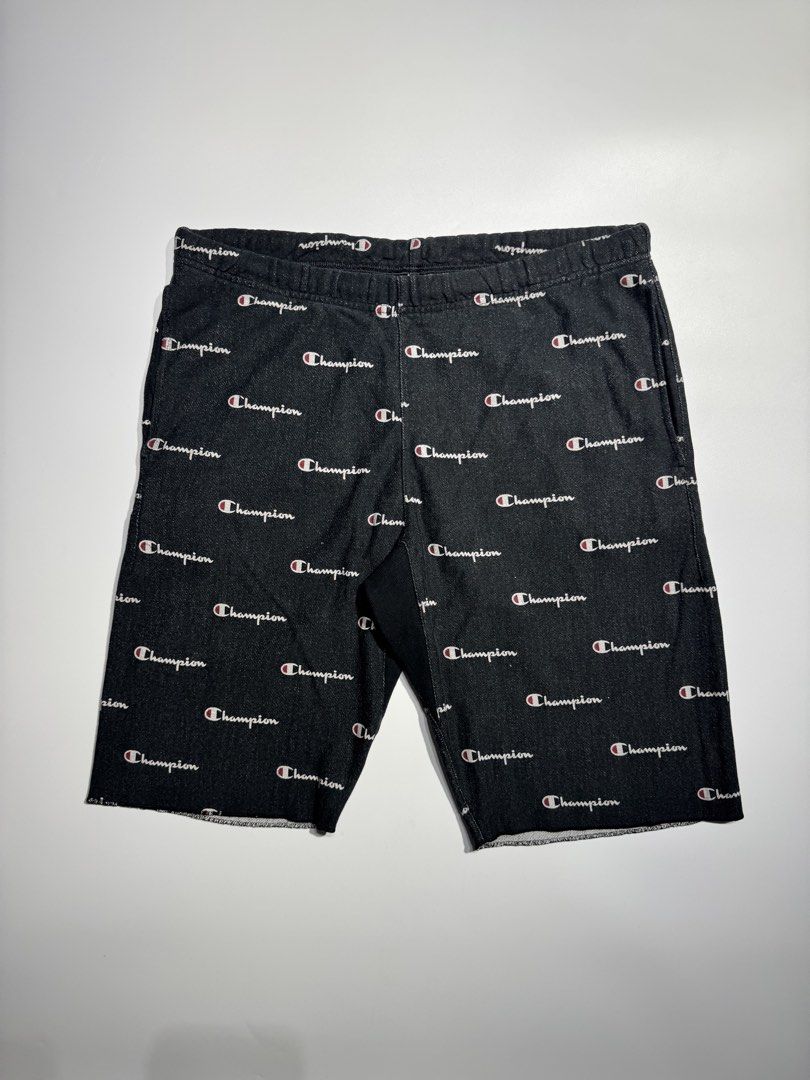 Champion All-Over Print Black Shorts (Category: Shorts) located in Cavite. Submitted by dracokidstuff (Listing ID 1466838496, Image 1). Description: - Brand: Champion - Color/Pattern: Black with all-over logo print - Material: Soft and comfortable cotton blend - Features: Elastic waistband for a secure, adjustable fit - Style: Trendy streetwear piece, great for casual everyday wear - Measurements (approximate): * Waist width: 16.5 inches * Length