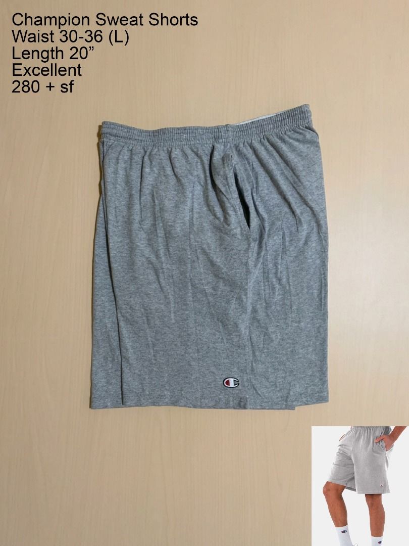 Champion Grey Sweat Shorts (Category: Shorts) located in Cadiz. Submitted by thespotcdz (Listing ID 1466824908, Image 1). Description: Large on tag Waist 30-36 Length 20" Excellent condition.