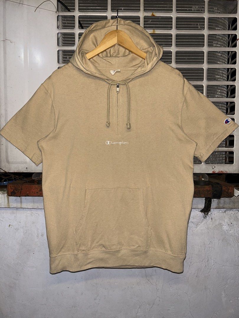 Champion Half Zip Short Sleeve Pullover Hoodie (Category: Tshirts & Polo Shirts ) located in Manila. Submitted by zerowasteco. (Listing ID 1466950649, Image 1). Description: -As new condition -No sign of usage -Dimes:L28xW22 -No issue Dm for more info!.