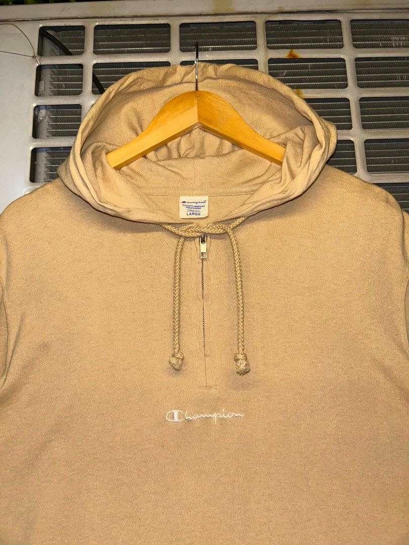Champion Half Zip Short-Sleeve Pullover Hoodie (Category: Tshirts & Polo Shirts ) located in Manila. Submitted by zerowastethriftco. (Listing ID 1466961867, Image 2). Description: -As New Condition -No Sign Of Usage -Dimes L28xW22 -No Issue.