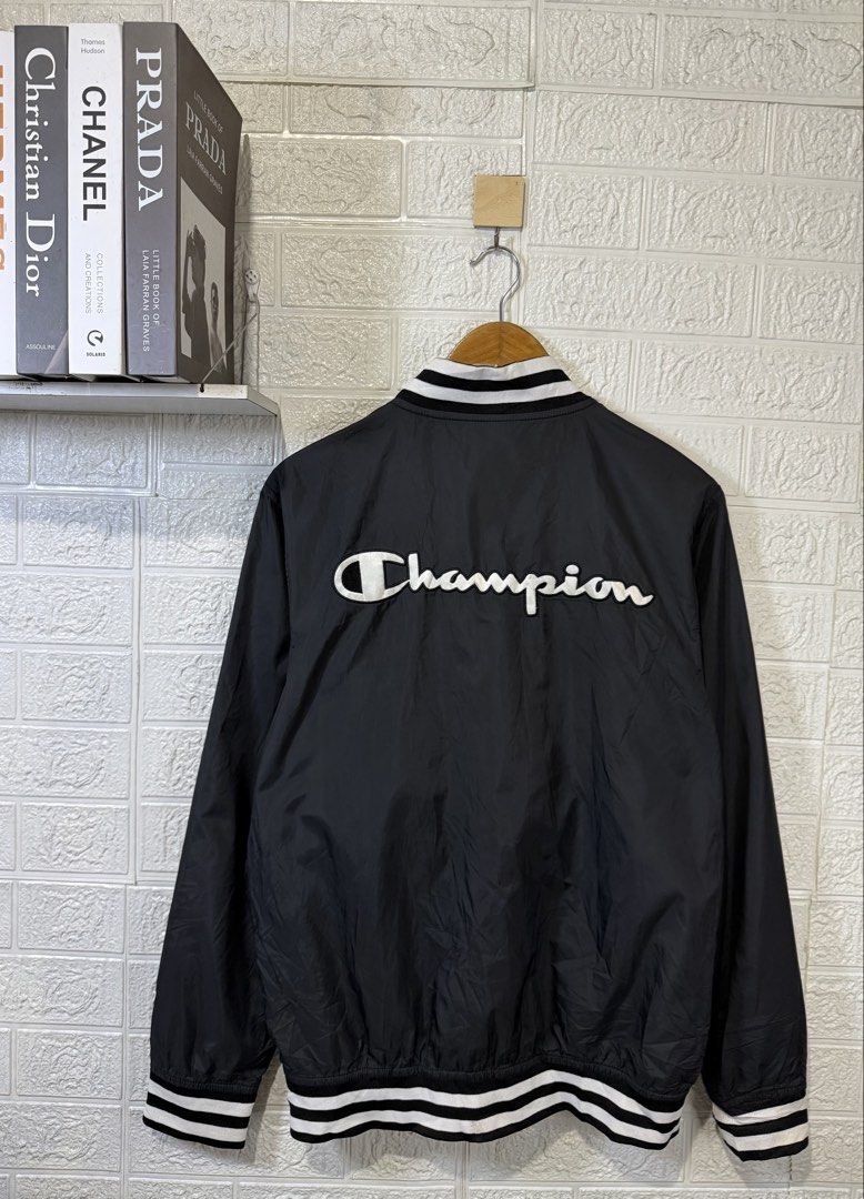 CHAMPION SATIN BASEBALL JACKET (Category: Coats, Jackets and Outerwear) located in Baguio. Submitted by kds_stuffs (Listing ID 1466794464, Image 2). Description: Mine: 450 📍CH4MP1ON satin baseball jacket 😍 Size: Large Dimension: 26.5L x 21W Color rate: 9/10 Issue: sira lang puller paayos nyo nalang, working naman Very good condition Need wash Gandara neto 💗.