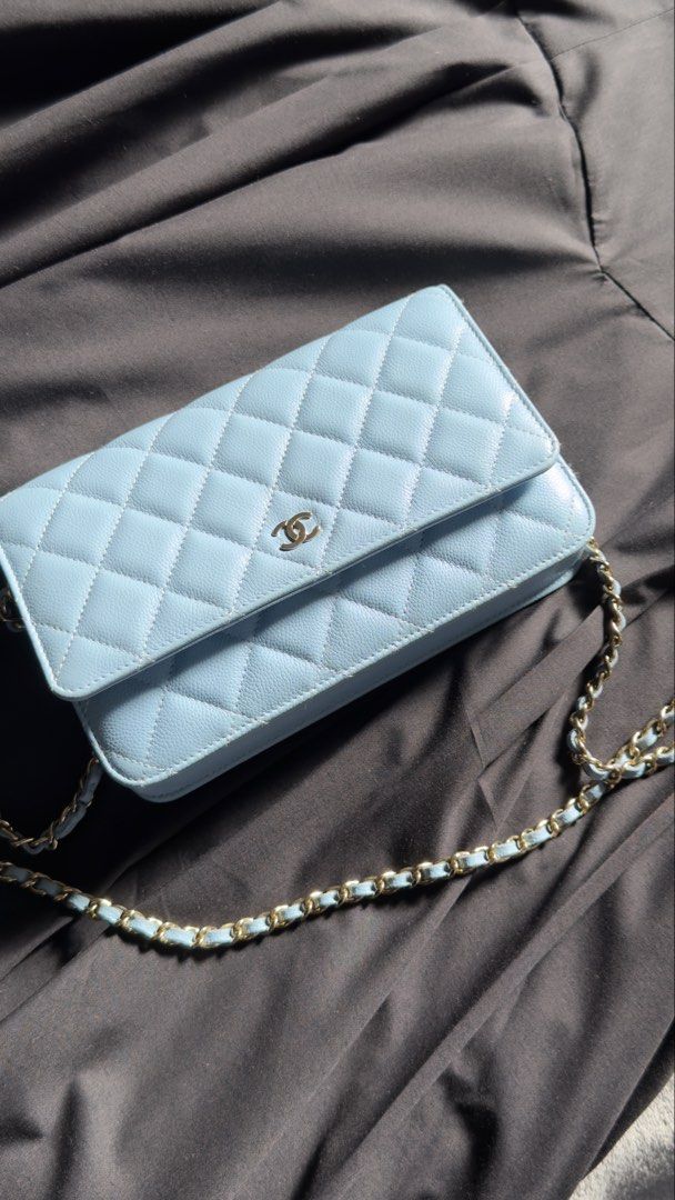 Chanel Caviar Light Blue Wallet on Chain WOC (Category: Luxury Bags & Wallets) located in Quezon City. Submitted by kellypochette (Listing ID 1466853621, Image 2). Description: CHANEL Classic Quilted Caviar Wallet on Chain (WOC) – Light Blue | Champagne Hardware Selling my beautiful Chanel WOC in a gorgeous light blue shade with champagne -tone hardware. Features Chanel’s signature diamond quilting, durable caviar leather, and leather-interwoven 
