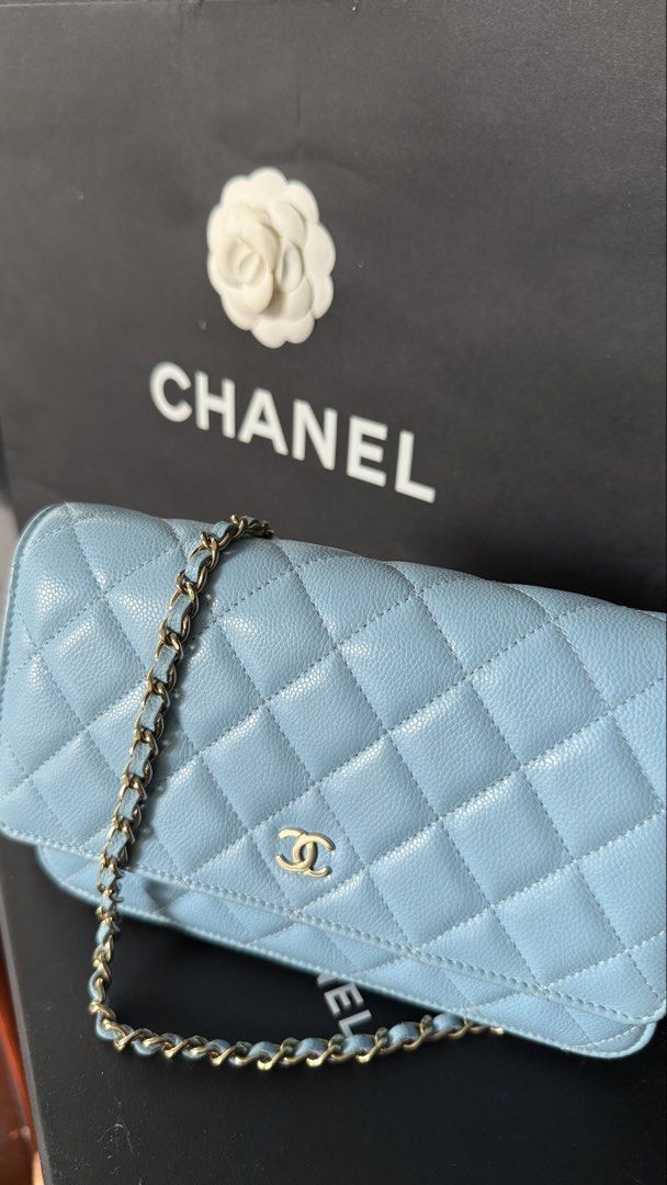Chanel Caviar Light Blue Wallet on Chain WOC (Category: Luxury Bags & Wallets) located in Quezon City. Submitted by kellypochette (Listing ID 1466853621, Image 1). Description: CHANEL Classic Quilted Caviar Wallet on Chain (WOC) – Light Blue | Champagne Hardware Selling my beautiful Chanel WOC in a gorgeous light blue shade with champagne -tone hardware. Features Chanel’s signature diamond quilting, durable caviar leather, and leather-interwoven 