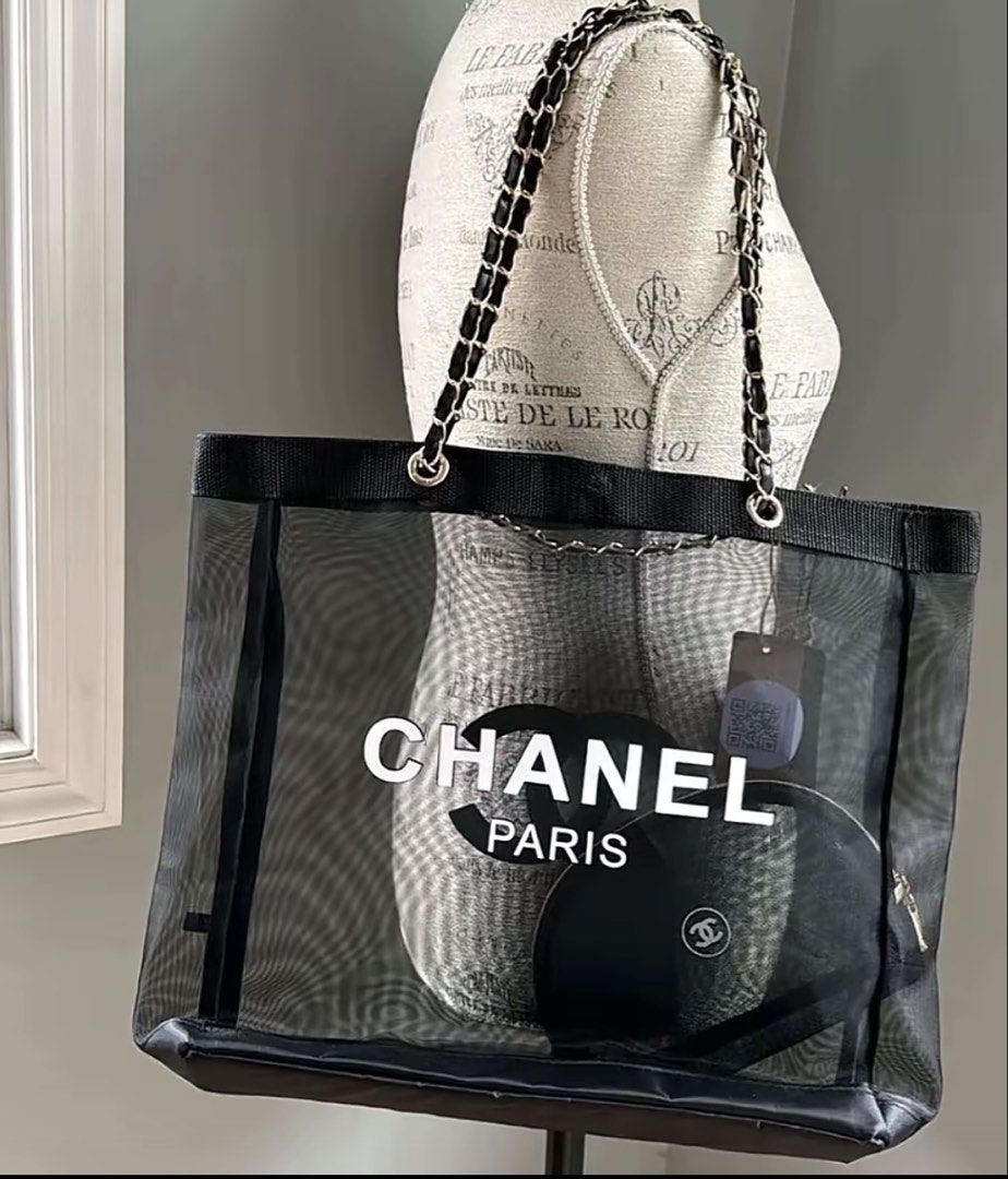 Chanel tote mesh (Category: Tote Bags) located in Caloocan City. Submitted by thylina_west24 (Listing ID 1466849913, Image 2). Description: Chanel GWP Mesh Tote Bag 🖤✨ A chic and lightweight mesh tote featuring an elegant Chanel design and chain-detail handles—perfect for stylish everyday use, shopping, or as a fashionable beach tote. We offer carefully selected GWP (Gift With Purchase) items from luxury beauty and fashion brands. These are prom