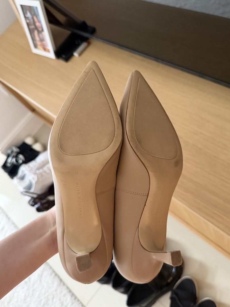 Charles & Keith Nude Pointed Toe Heels Size 36 (Category: Heels) located in Manila. Submitted by ania_g (Listing ID 1466866290, Image 3). Description: Charles & Keith pointed toe heels in nude. Classic kitten heel style, easy to match with office wear or formal outfits. Size 36. Clean insoles and very light wear on the soles. Bought a while ago, worn just a couple of times. Kept in good shape..