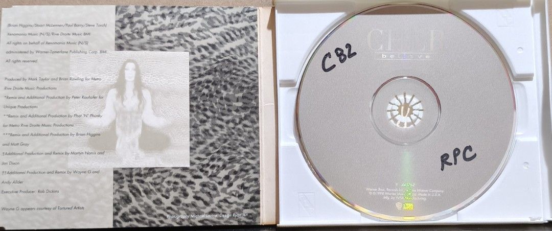 Cher Believe Compact Disc Maxi Single (Category: CDs & DVDs) located in Manila. Submitted by ruelcabrer77078 (Listing ID 1466878562, Image 3). Description: - Item: Cher Believe Compact Disc Maxi Single (1998 Warner Bros Release) - Tracks: 10 tracks including Phat 'N' Phunky Club Mix and Club 69 Phunk Club Mix - Condition: Original packaging, with some handwritten markings on the disc surface and tracklist - Genre: Classic late '90s dance pop coll