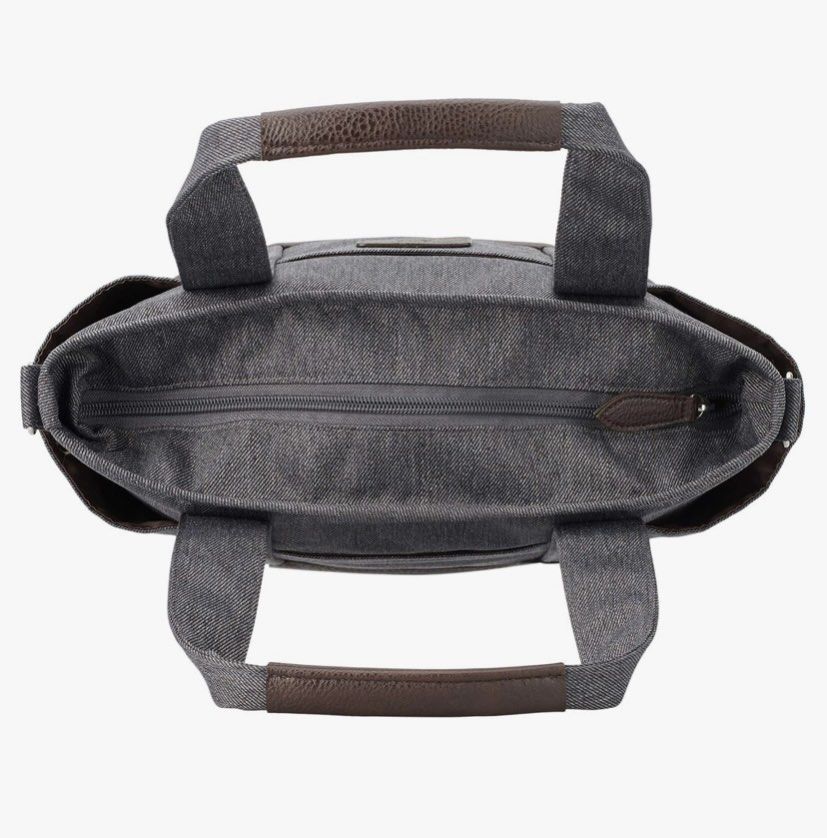 Hakuba Chululu Camera Tote Bag (Category: Camera Bags & Carriers) located in Pasig City. Submitted by nakamuraka (Listing ID 1466774537, Image 3). Description: - Trendy charcoal grey denim with durable brown faux leather trim - Padded interior with customizable dividers for DSLR body and lenses - Secure zippered top closure to keep your equipment safe - Multiple exterior pockets on front and sides for accessories and phone - Dual top handles and 