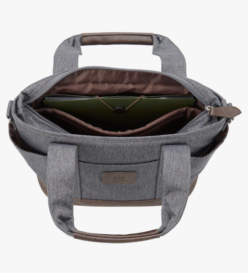 Hakuba Chululu Camera Tote Bag (Category: Camera Bags & Carriers) located in Pasig City. Submitted by nakamuraka (Listing ID 1466774537, Image 2). Description: - Trendy charcoal grey denim with durable brown faux leather trim - Padded interior with customizable dividers for DSLR body and lenses - Secure zippered top closure to keep your equipment safe - Multiple exterior pockets on front and sides for accessories and phone - Dual top handles and 