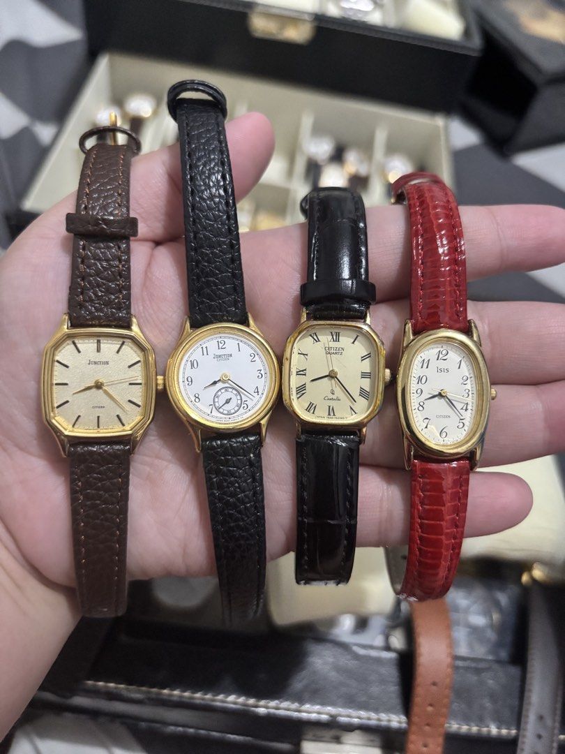 Citizen Ladies Leather Watch (Category: Women's Watches) located in Manila. Submitted by timelesswatchbyclaaa2.0 (Listing ID 1466898388, Image 1). Description: Citizen Junction Tank Watch 2200 Citizen Junction Subsecond 1800 Citizen Castalia Tank Watch 1800 Citizen Isis Oval Watch 1500.