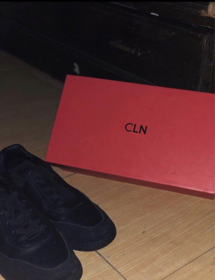 CLN Black Sneakers with Original Box (Category: Sneakers) located in Manila. Submitted by constantin14729 (Listing ID 1466873882, Image 1). Description: - Brand/Model: CLN Black Sneakers - Design: Low-top with lace-up closure and stylish suede-like toe cap detailing - Sole: Flat rubber sole for comfortable daily wear - Condition: Clean and ready to use - Inclusion: Comes with the original red CLN shoebox.
