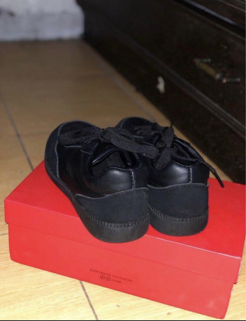CLN Black Sneakers with Original Box (Category: Sneakers) located in Manila. Submitted by constantin14729 (Listing ID 1466873882, Image 3). Description: - Brand/Model: CLN Black Sneakers - Design: Low-top with lace-up closure and stylish suede-like toe cap detailing - Sole: Flat rubber sole for comfortable daily wear - Condition: Clean and ready to use - Inclusion: Comes with the original red CLN shoebox.