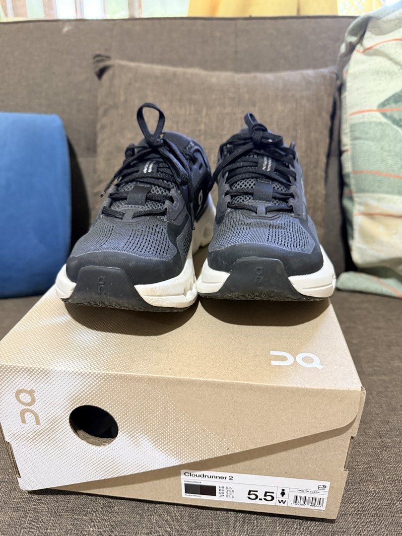 On Cloudrunner 2 Womens - US 5.5 Eclipse | Black (Category: Sneakers) located in Ilagan. Submitted by ownershub (Listing ID 1466776558, Image 2). Description: Original On Cloudrunner 2 Bought at official On store color: Eclipse Black size: US 5.5 womens condition : can pass as Brand New, used only 3x with box and shoe insert negotiable price for sure buyer rfs: not my style, rarely used.