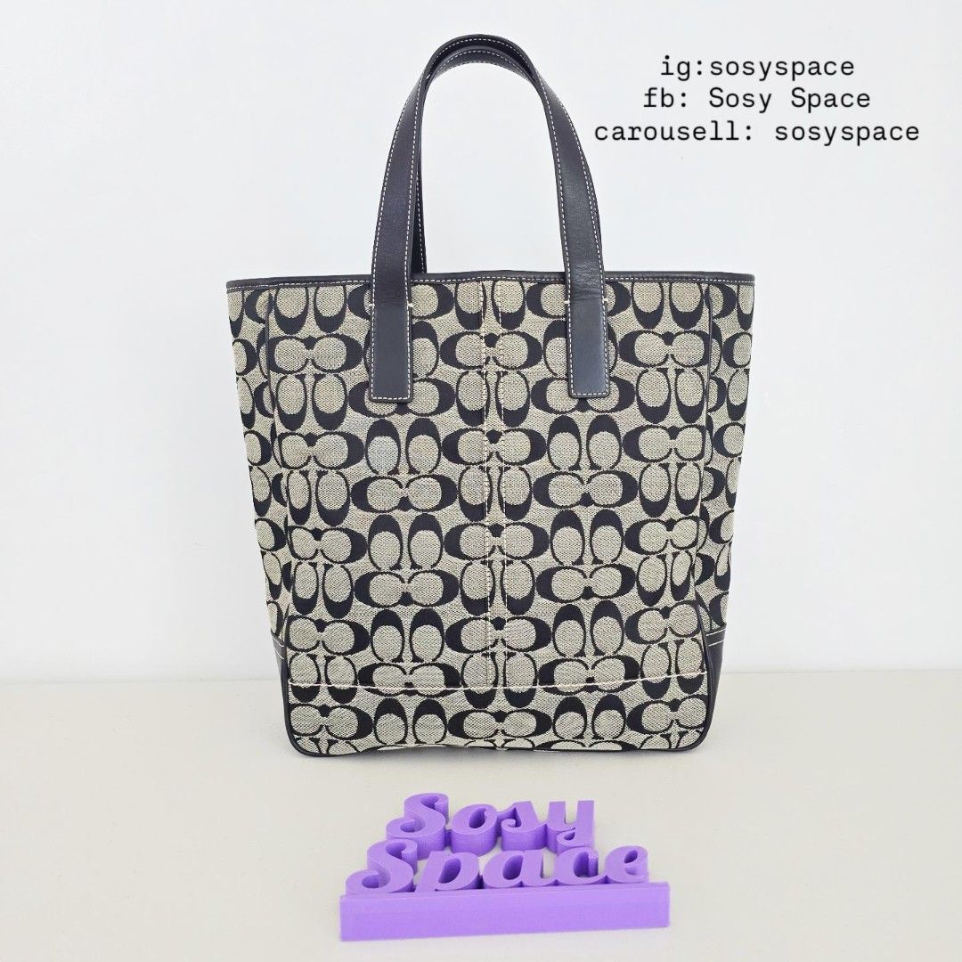 Coach Monogram Vertical Tote Bag (Category: Luxury Bags & Wallets) located in Lucena. Submitted by sosyspace (Listing ID 1466791801, Image 3). Description: C. O. A. C. H. 01B1P233 Hamptons Signature Business Multu-Function Vertical Tote Bag Iconic signature monogram jacquard fabric with structured black lwather trim and handles 29x9x17cm Condition: PRE-OWNED LIKE NEW NEVER USED signs of storage vintage and rare hard to find in this condition Pric