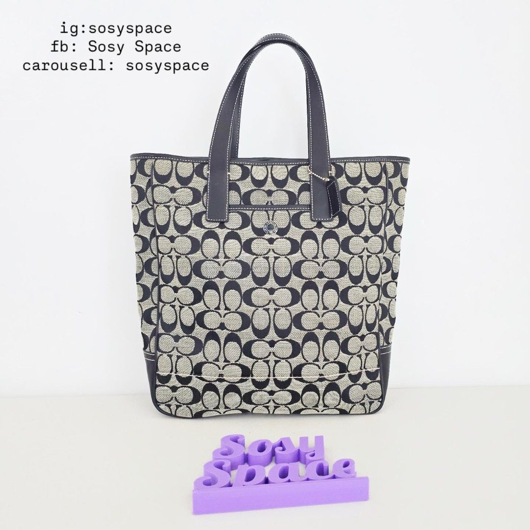 Coach Monogram Vertical Tote Bag (Category: Luxury Bags & Wallets) located in Lucena. Submitted by sosyspace (Listing ID 1466791801, Image 1). Description: C. O. A. C. H. 01B1P233 Hamptons Signature Business Multu-Function Vertical Tote Bag Iconic signature monogram jacquard fabric with structured black lwather trim and handles 29x9x17cm Condition: PRE-OWNED LIKE NEW NEVER USED signs of storage vintage and rare hard to find in this condition Pric