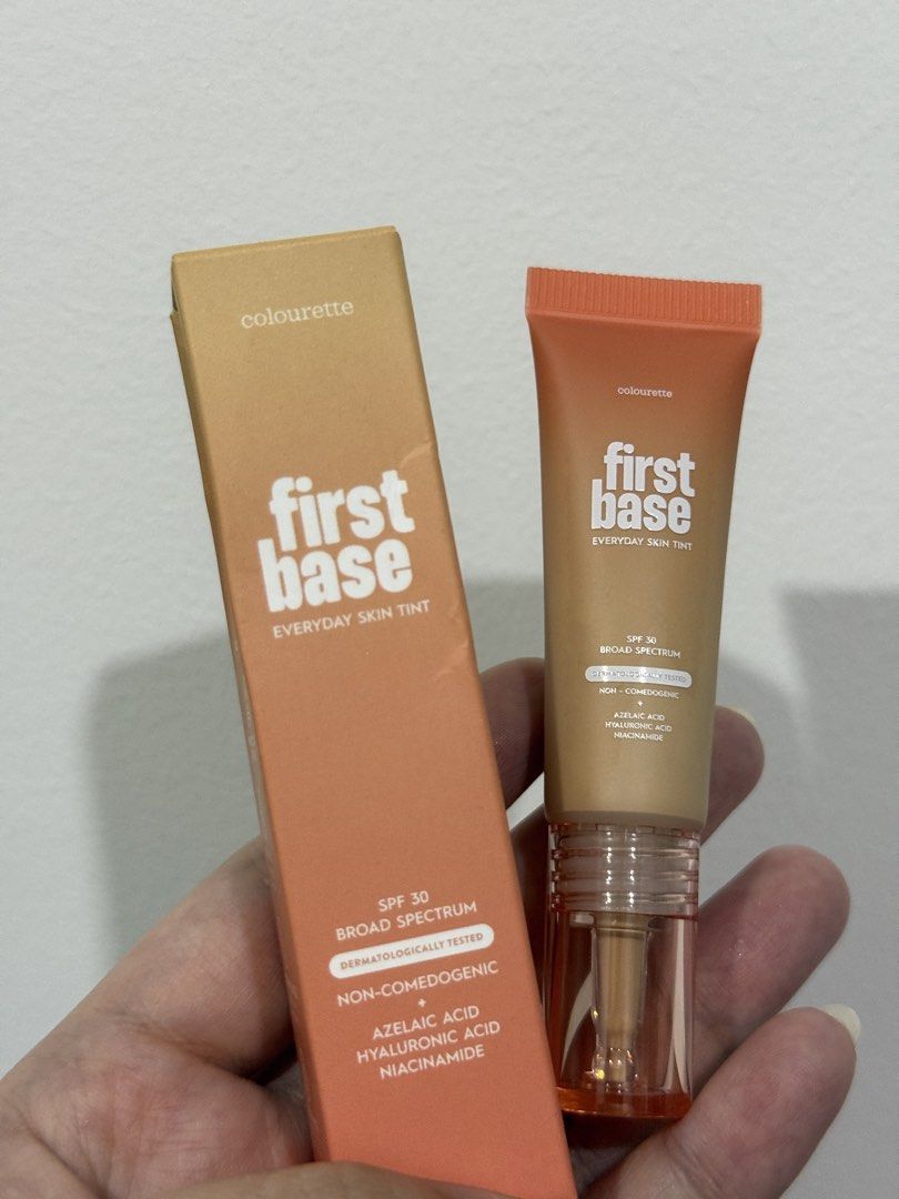 Colourette First Base Everyday Skin Tint Siargao (Category: Makeup) located in Pasig City. Submitted by abbyrds (Listing ID 1466874679, Image 1). Description: - Brand: Colourette - Product: First Base Everyday Skin Tint - Shade: Siargao (Light medium with cool undertone) - Size: 8ml (comes with original box) - Sun Protection: SPF 30 Broad Spectrum - Key Ingredients: Azelaic Acid, Hyaluronic Acid, Niacinamide - Skin Benefits: Non-comedogenic, derm