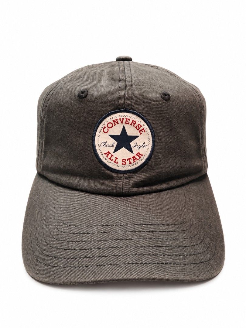 Converse Chuck Taylor All Star Cap Hat Dark Grey (Category: Caps & Hats) located in Baguio. Submitted by boneteezandharmony (Listing ID 1466901846, Image 1). Description: - Brand: Converse - Color: Dark grey - Design: Classic Chuck Taylor All Star circular logo patch on the front - Construction: 6-panel design with breathable embroidered eyelets - Fit: Adjustable strap closure with a secure metal slider - Details: Curved brim with tonal stitching