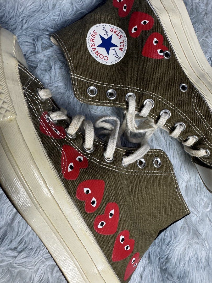 Converse X CDG High (Category: Sneakers) located in Taguig. Submitted by mrwickjohn67 (Listing ID 1466967115, Image 2). Description: Excellent. Orig very minimal heel drags no sole seps color rate 10/10 Orig lace and insole pa din Size: fits 8M/9.5W.