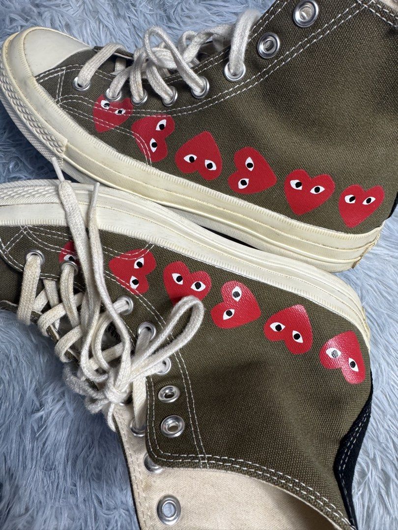 Converse X CDG High (Category: Sneakers) located in Taguig. Submitted by mrwickjohn67 (Listing ID 1466967115, Image 3). Description: Excellent. Orig very minimal heel drags no sole seps color rate 10/10 Orig lace and insole pa din Size: fits 8M/9.5W.