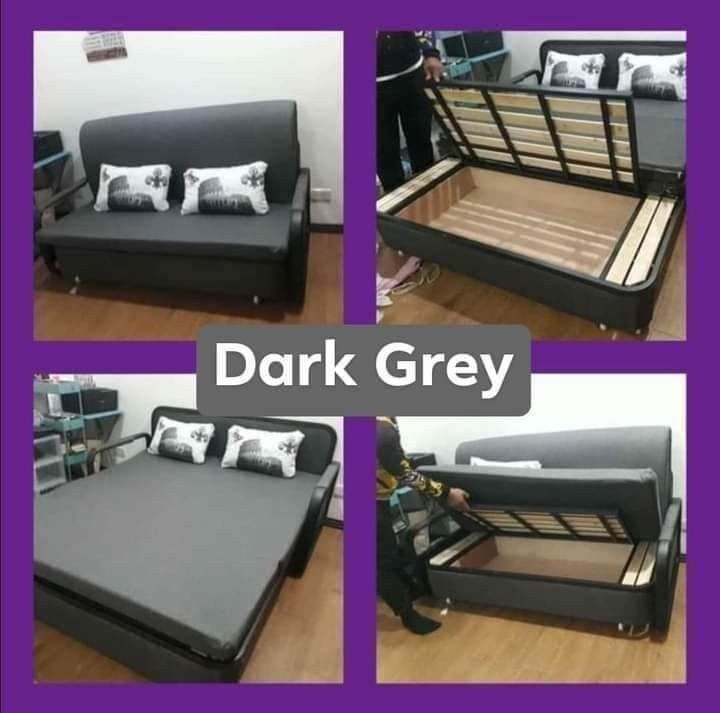 Convertible Sofa Bed Pull Out Bed With Pillows (Category: Sofas) located in Manila. Submitted by jamfrimzy089458 (Listing ID 1466836844, Image 3). Description: - 2-in-1 convertible design: easily transforms from a stylish couch into a comfortable bed-with storage - Sturdy build featuring a strong metal frame with supportive wooden slats - Includes two matching accent pillows - Available in 2 versatile colors: Dark Grey and Light Grey - Offered in