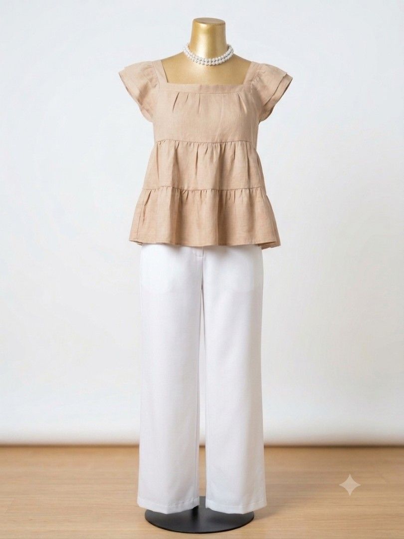 Coordinates (Category: Sets or Coordinates) located in Manila. Submitted by nikita02_kara (Listing ID 1466887965, Image 1). Description: 📌Blouse khaki brown freesize 📌White Pants with pocket wideleg with drawstring fit medium On Hand we delivery same.day via lalamove.