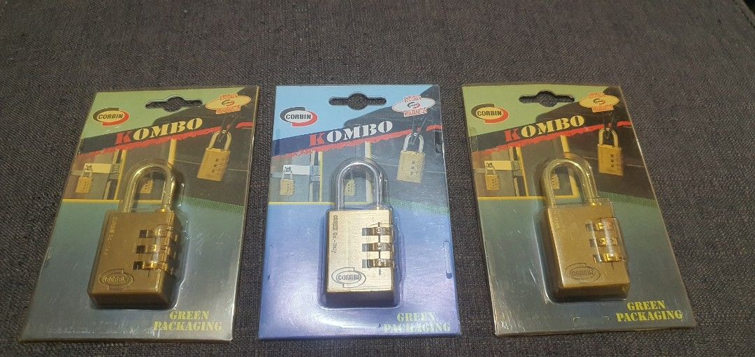 Corbin Kombo Resettable Combination Padlock Bundle with Pierre Cardin Lock (Category: Locks, Doors & Gates) located in Abucay. Submitted by hornets0000 (Listing ID 1466837211, Image 1). Description: 🔥 PREMIUM PADLOCK BUNDLE SALE – BRAND NEW & SEALED 🔥 For sale: Corbin Kombo Solid Brass Combination Padlocks (Set of 3) P1,000 slightly negotiable PLUS: 1 PC FREE PIERRE CARDIN TRAVEL LOCK! 🎁 Lahat ay 100% Brand New, Sealed, at nasa orihinal na pac