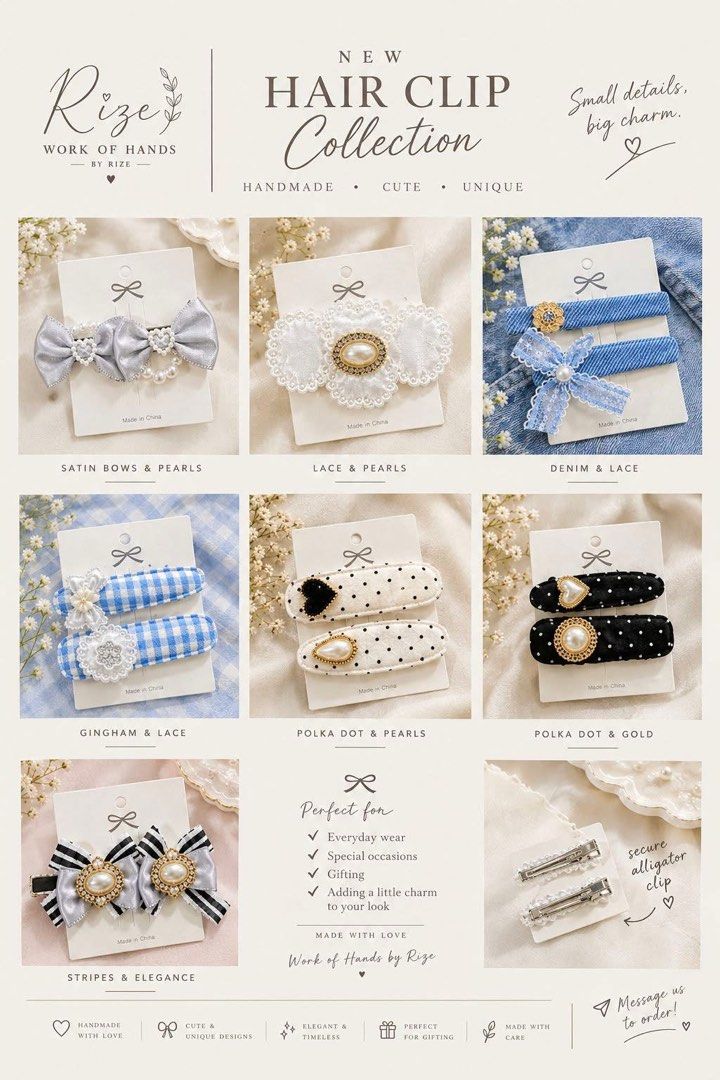 Customized hairclips (Category: Hair Accessories) located in Baliuag. Submitted by sirc_28 (Listing ID 1466889096, Image 1). Description: Selling hairclips for only 95 pesos pair. handmade with ❤️..