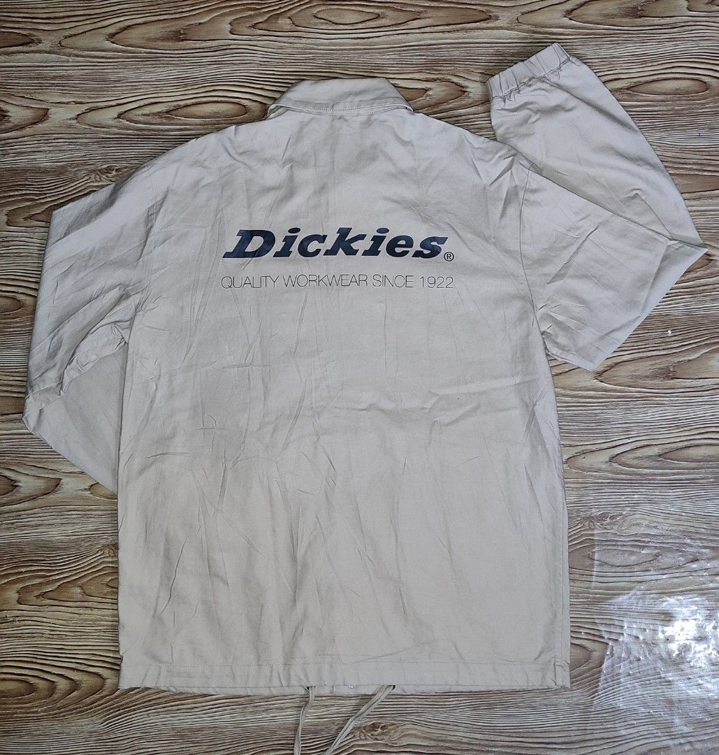 Dickies beige coach jacket size M (Category: Coats, Jackets and Outerwear) located in Davao. Submitted by valeriajan24414 (Listing ID 1466845216, Image 2). Description: Dickies coach jacket beige Medium on tag 23in width 29in length excellent need wash lng yung sa neckline .