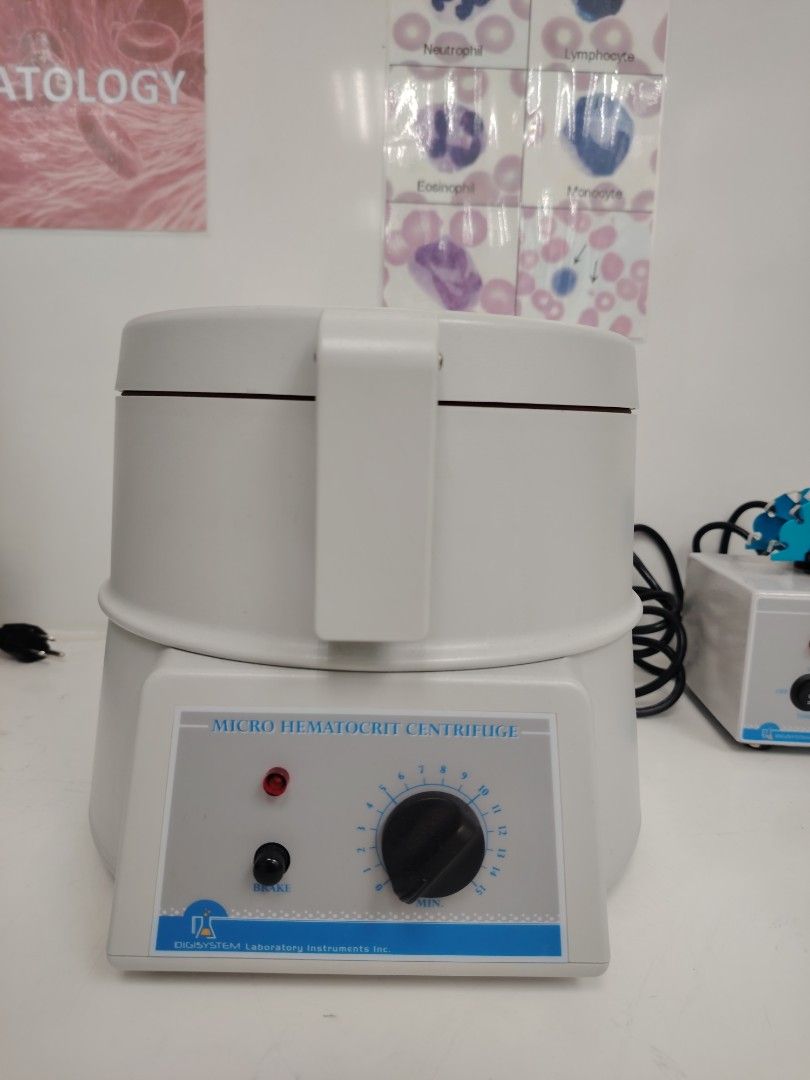 Digisystem Laboratory Instruments Micro Hematocrit Centrifuge (Category: Medical Supplies & Tools) located in Muntinlupa City. Submitted by zenalie_06 (Listing ID 1466812907, Image 1). Description: - Brand: Digisystem - Type: Laboratory micro hematocrit centrifuge machine - Ideal for: Blood testing and quick spin downs - Controls: Mechanical timer up to 15 mins, red indicator light, and black brake button - Design: Sturdy benchtop setup in clean 