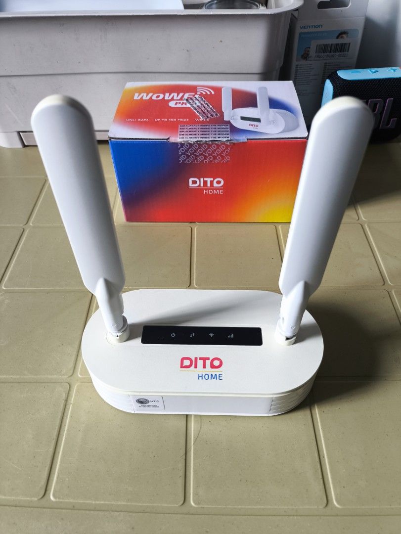 DITO Home WowFi Pro Modem Router (Category: Networking) located in Manila. Submitted by remssy (Listing ID 1466831585, Image 2). Description: DITO Home WowFi Pro Modem (NO SIM CARD) Working fine - medyo yellowish lang si modem Inclusions: Modem Original Box Power adapter Ethernet cable Prefer meetup(SM Sta. Mesa , or around Stop&shop - Altura area).