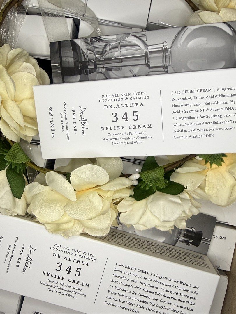 Dr. Althea 345 Relief Cream 50ml (Category: Face Care) located in Santa Rosa. Submitted by audreyhepburn2025 (Listing ID 1466867829, Image 1). Description: - Product: Dr. Althea 345 Relief Cream - Size: 50ml (Tube) - Key Benefits: Deeply hydrating and calming formula - Key Ingredients: Ceramide NP, Panthenol, Niacinamide, and Melaleuca Alternifolia (Tea Tree) Leaf Water - Skin Type: Suitable for all skin types, even sensitive skin - Availability: