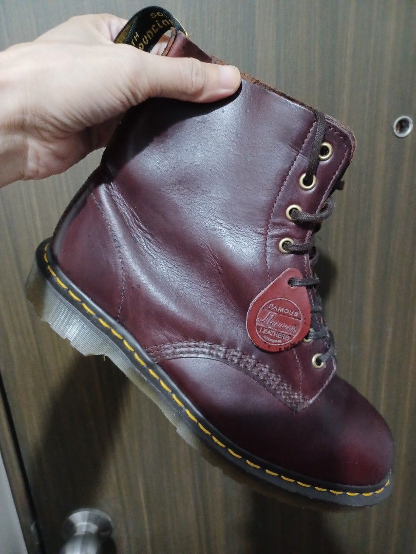 Dr. Martens Burgundy Leather Boots (Category: Boots) located in Mandaluyong City. Submitted by usamenfashionhaul (Listing ID 1466965171, Image 1). Description: very stylish. amazing leather. made in england original bought in the usa.retail price 18k to 22k pesos.horween leather is amazing ..