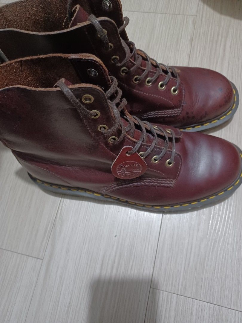 Dr. Martens Burgundy Leather Boots (Category: Boots) located in Mandaluyong City. Submitted by usamenfashionhaul (Listing ID 1466965171, Image 2). Description: very stylish. amazing leather. made in england original bought in the usa.retail price 18k to 22k pesos.horween leather is amazing ..