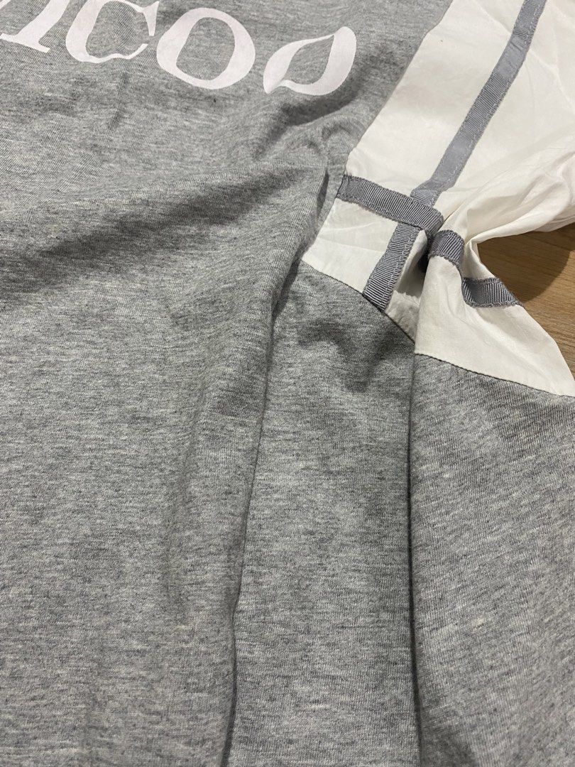 Dress L-XXL🤍 (Category: Dresses) located in Bulacan. Submitted by Spothings (Listing ID 1466937436, Image 2). Description: With two side pocket Length 33" - Brand: Baby Vicoo - Color: Grey and white - Material: Comfortable cotton blend - Design: Short sleeves, classic collar with button placket - Details: White contrast panels, striped ribbon trim, and bold BABY VICOO chest print - Fit/Style: Casual dress, perfect for daily wear.