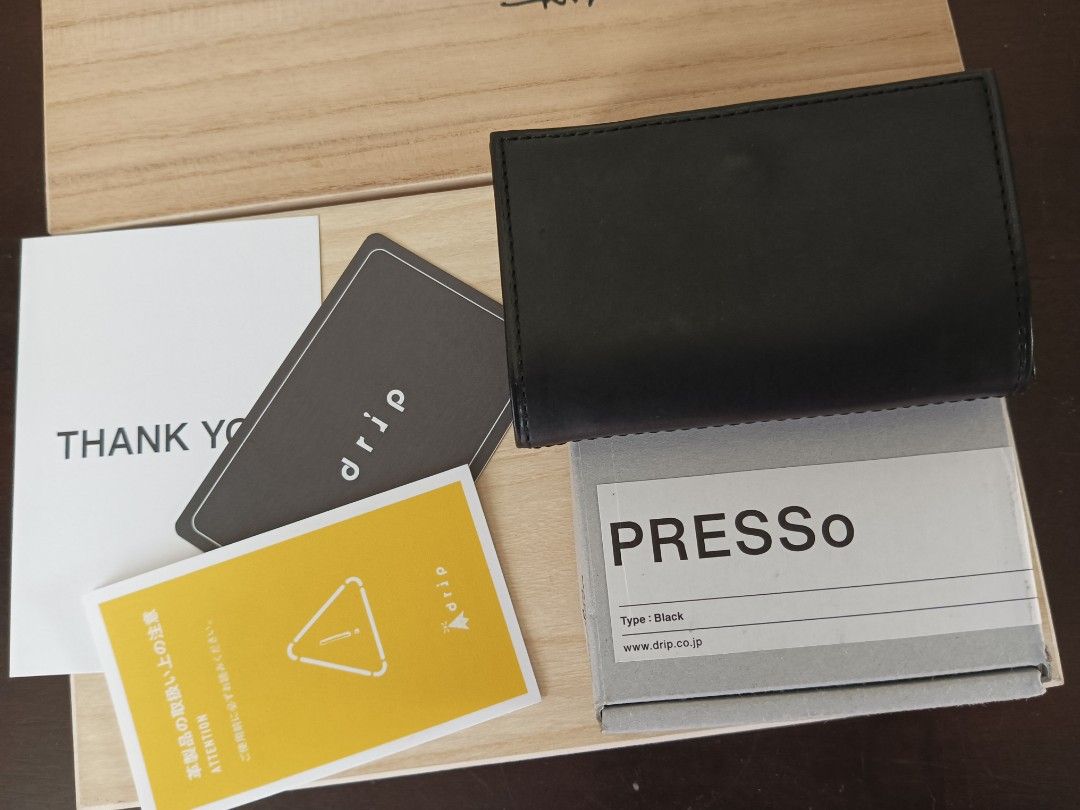 Drip Presso wallet Made in Japan (Category: Wallets & Card Holders) located in Manila. Submitted by archived.333 (Listing ID 1466813018, Image 3). Description: Price 1.7k (5k orig price) Drip presso -Black -Made in japan -Aged Cow Leather -Bought for 80 USD or 5k pesos, selling for 1.7k -complete inclusions -Really nice in person nice with your redwing , selvedge, momotaro gucci Louis vuitton and alden or Balenciaga .