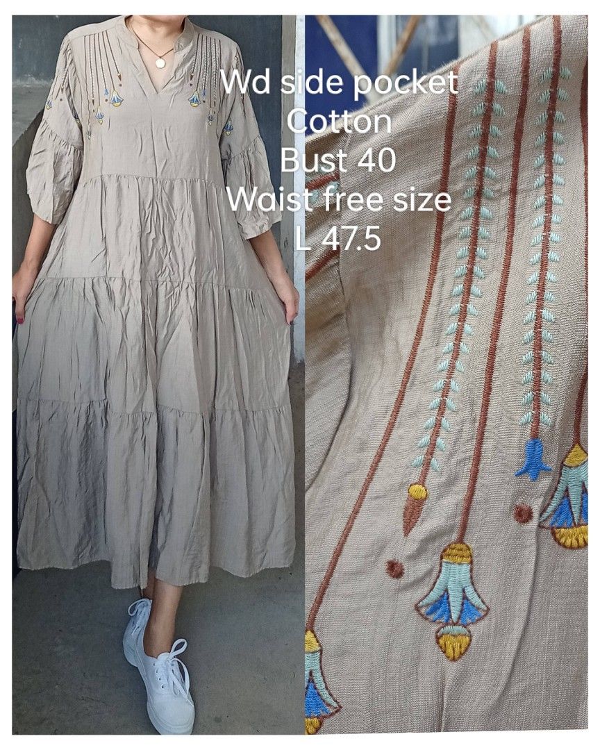 Earthtone summer flowy dress (Category: Dresses) located in Davao. Submitted by kannikasok1987 (Listing ID 1466790982, Image 1). Description: Wd side pocket Cotton Bust 40 Waist free size L 47.5 mall quality.