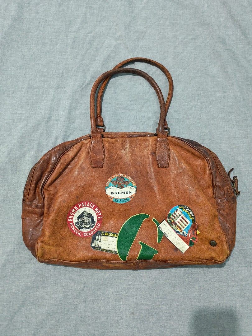 Eighty twenty travel decal leather bag (Category: Briefcases) located in Baguio. Submitted by used_clothing2600 (Listing ID 1466896989, Image 1). Description: Eighty twenty travel decal leather bag Good condition signs of usage width 20 length 14 P 1,680.
