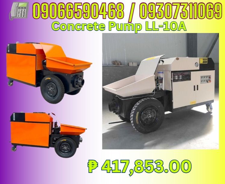 Electric concrete pump Model LL-10A (Category: Looking For) located in Caloocan City. Submitted by rochelleflores356-82603 (Listing ID 1466852826, Image 1). Description: Electric concrete pump Model LL-10A Dimensions 1.7 * 0.68 * 1.1M Power 15kw Conveying particle size 0.5-2cm Conveying height 20-25m Horizontal transportation 40-50m Pipe diameter 80mm Efficiency 5-8 m3/H Voltage Price 380 V3 phase Php417,853.00 ✅ Quality products ✅ Big discount f