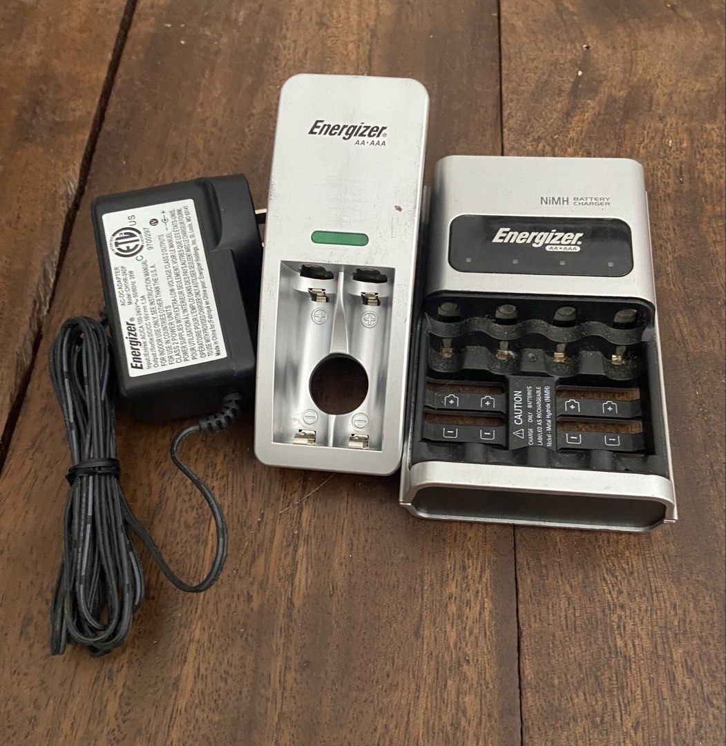 Energizer AA AAA NiMH Battery Charger Bundle (Category: Batteries & Chargers) located in Dasmarinas. Submitted by boicee (Listing ID 1466780093, Image 1). Description: - Set of 2 working Energizer battery chargers - Charges AA and AAA NiMH batteries - Unit 1 charges up to 2 batteries; Unit 2 charges up to 4 batteries - Includes power adapter with a long cord - Tested and working great - Ideal for households with lots of rechargeable devices.