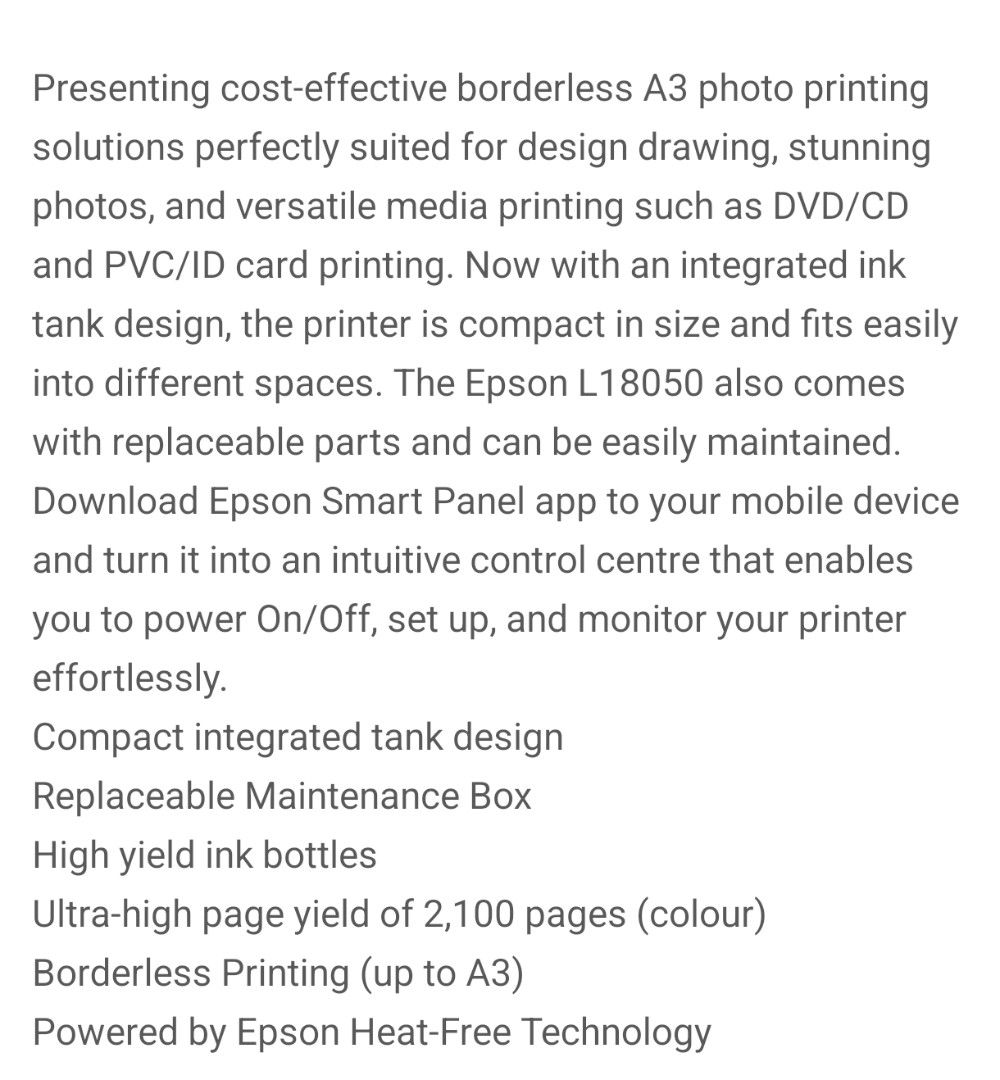 Epson L18050 (Category: Printers, Scanners & Copiers) located in Manila. Submitted by martianprays (Listing ID 1466918298, Image 2). Description: lightly used L18050, details in photo. special handling required coz already assembled. will provide more details to sure buyers..