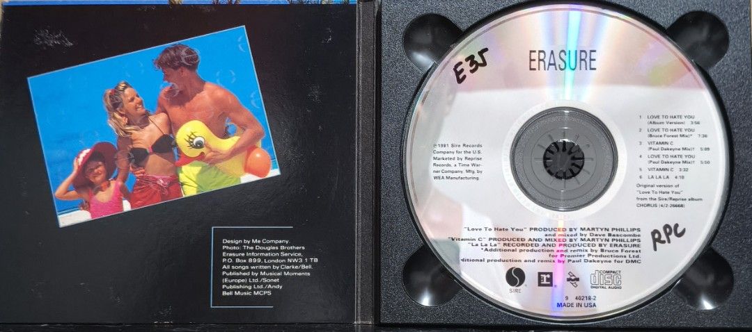 Erasure Love To Hate You Compact Disc Maxi-Single (Category: CDs & DVDs) located in Manila. Submitted by ruelcabrer77078 (Listing ID 1466879403, Image 3). Description: - Artist & Title: Erasure - Love To Hate You / Vitamin C / La La La Maxi-Single CD - Pressing: Original US release by Sire Records - Remixes: Includes special mixes by Bruce Forest and Paul Dakeyne - Packaging: Standard jewel case with beach photo cover artwork - Condition Note: Tr